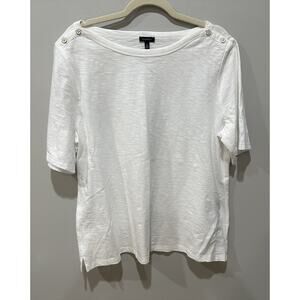 TALBOTS White Button Detail Crew Neck Tee TOP Blouse X-Large NWT